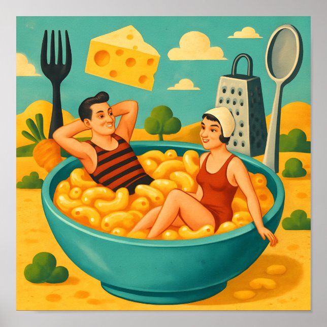 Surreal Couple Swims in einer Schüssel Käse Nudeln Poster (Vorne)