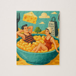 Surreal Couple Swims in einer Schüssel Käse Nudeln Puzzle