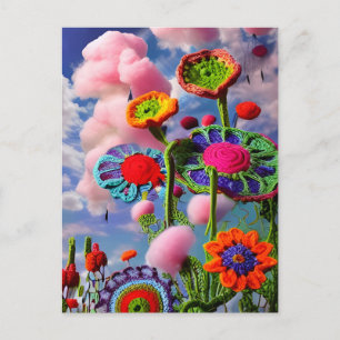 Surreal Crocheted Blume und Pink Clouds Postkarte