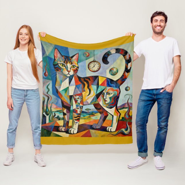 Surreal Cubist Style Cat Art Fleecedecke (Beispiel)
