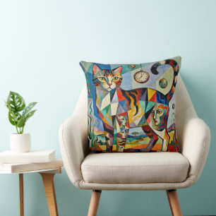 Surreal Cubist Style Cat Art Kissen