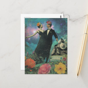 Surreal Dancing People Adventure Collage Train Postkarte
