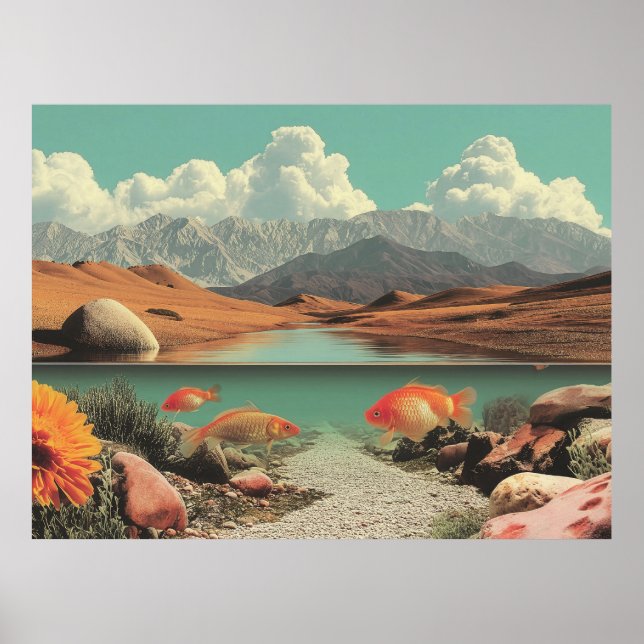 Surreal Desert and Lake with Goldfish Poster (Vorne)