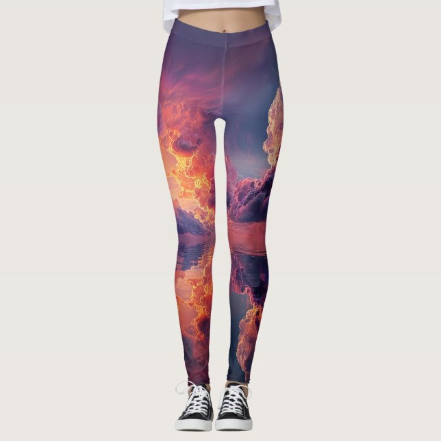 Surreal dramatische Wolken mit feurigem Sonnenunte Leggings (Vorderseite)