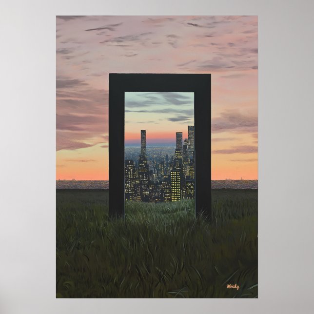 Surreal Dreamlike Gateway to City in Fields Poster (Vorne)