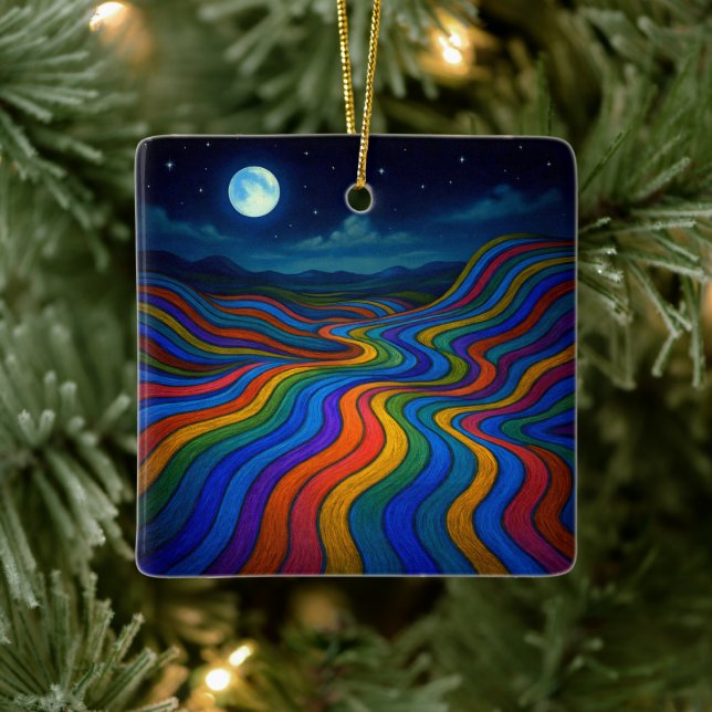 Surreal Dreamscape Moonlight Rainbow Land Keramikornament (Baum)