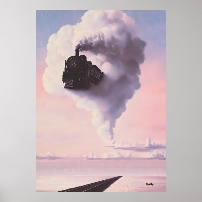 Surreal Dreamscape - Zug aus Wolke Poster (Vorne)
