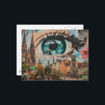 Surreal Eye Looking at the City Postkarte<br><div class="desc">A surreal blue eye looks into the city unique fantasy AI generated art</div>