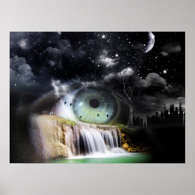 Surreal Eye Wasserfall Fantasie Poster (Vorne)