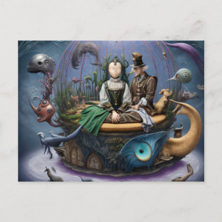 Surreal Faceless Girl on a Magic Boat Postkarte