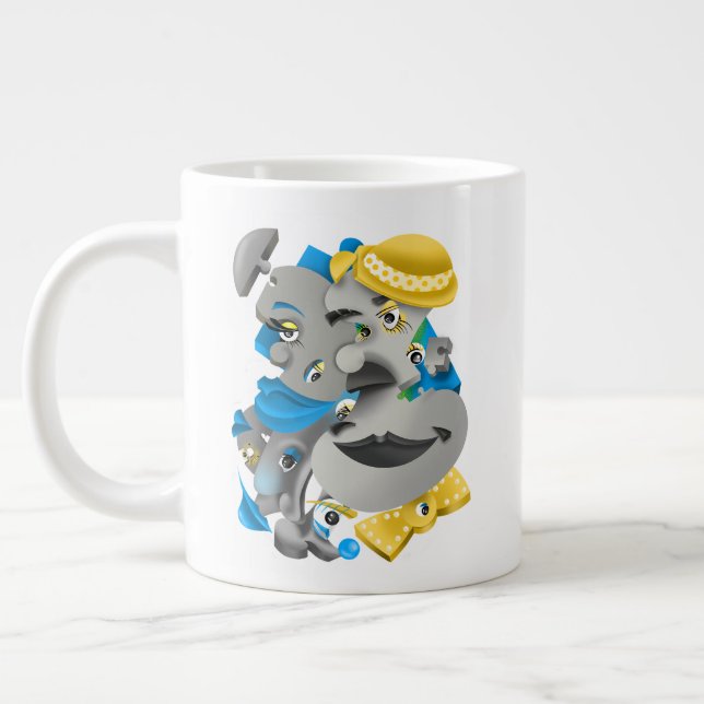 Surreal Faces Bold & Artistic Large Coffee Cup Jumbo-Tasse (Links)