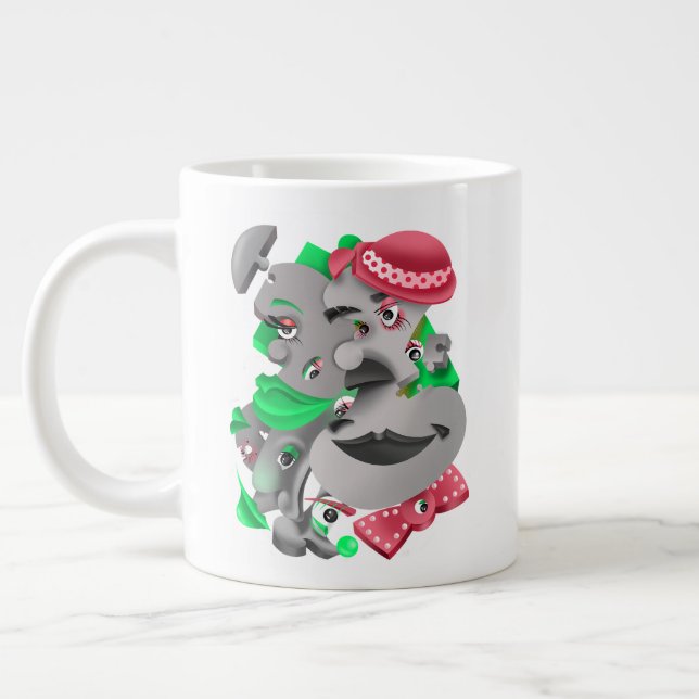 Surreal Faces Bold & Artistic Large Coffee Cup Jumbo-Tasse (Links)