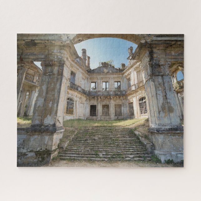 Surreal Fantasy Abandoned French Chateau Courtyard Puzzle (Horizontal)