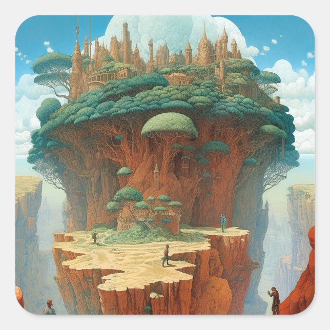 Surreal Fantasy City Quadratischer Aufkleber (Vorderseite)
