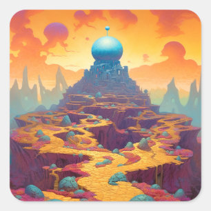 Surreal Fantasy City Quadratischer Aufkleber