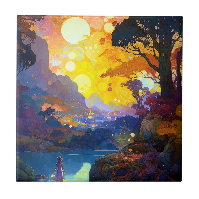 Surreal Fantasy Landschaft Art Fliese (Vorderseite)