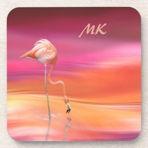 Surreal Fantasy Pink Flamingo Mit Monogramm Getränkeuntersetzer