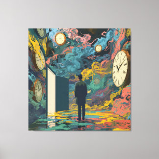 Surreal Figure Room Swirling Clocks Smoke Wall Art Leinwanddruck