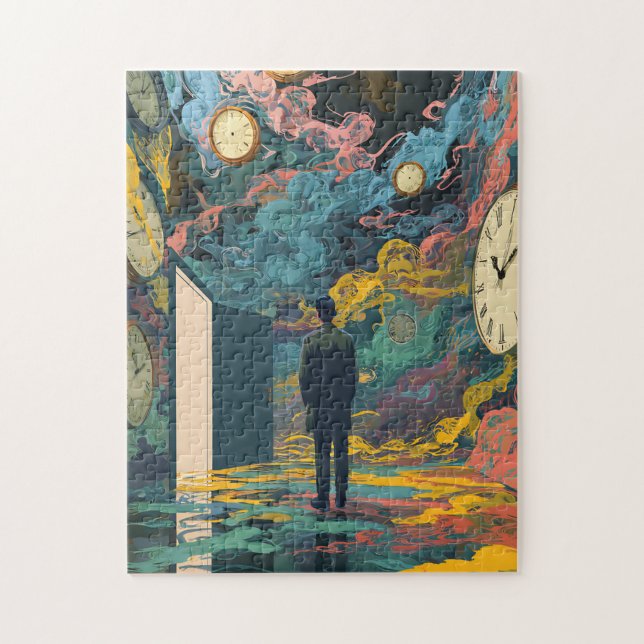 Surreal Figure Room Swirling Clocks Smoke Wall Art Puzzle (Vertikal)