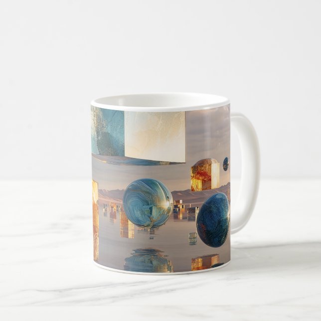 Surreal Floating Cubes And Spheres Kaffeetasse (VorderseiteRechts)