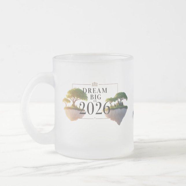 Surreal Floating Island "Dream Big 2026" Frosted  Mattglastasse (Links)
