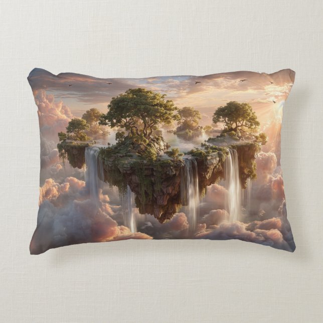 Surreal Floating Islands with Waterfall Dekokissen (Vorderseite)