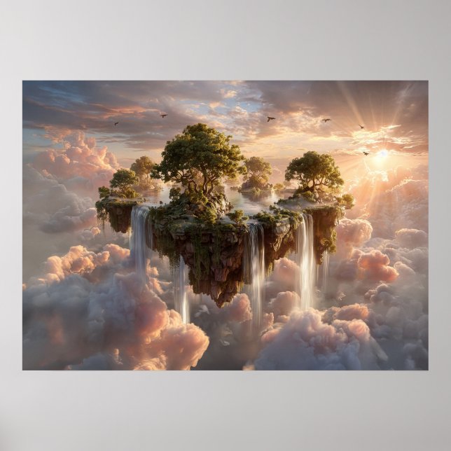 Surreal Floating Islands with Waterfall Poster (Vorne)