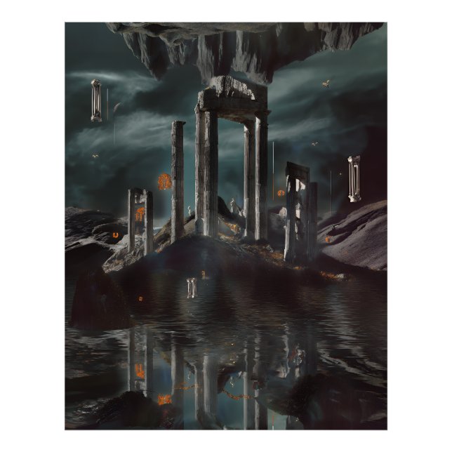 Surreal Floating Ruins Obsidian Pool Fotodruck (Vorne)