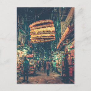 Surreal Floating Sandwich oberhalb einer City Stre Postkarte