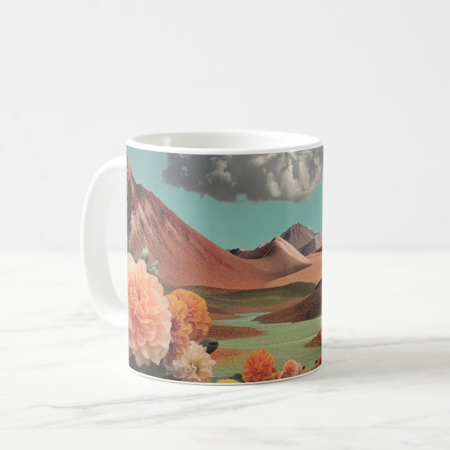 Surreal Floral Mountainscape With Dramatic Clouds Kaffeetasse (Vorderseite Links)