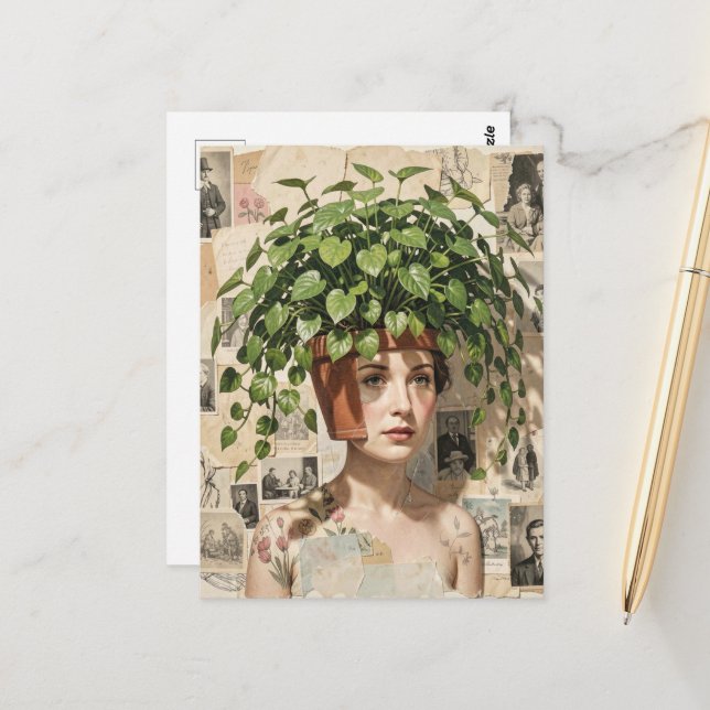 Surreal Flower Pot Woman Postkarte (Vorderseite/Rückseite Beispiel)