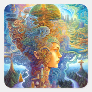 Surreal Frauenlandschaft Fantasy Art Quadratischer Aufkleber