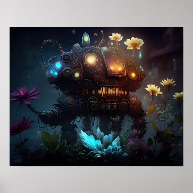 Surreal Futuristic Blume Robot Poster (Vorne)