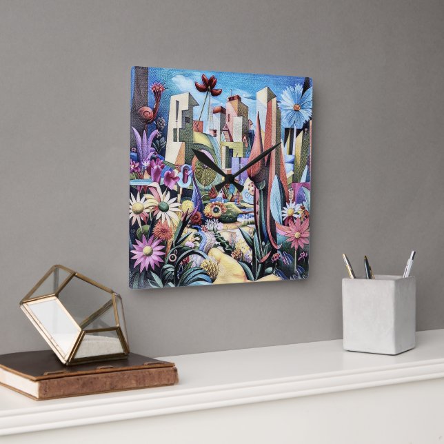 Surreal Garden - Blumenbild 1 Quadratische Wanduhr (Büro)