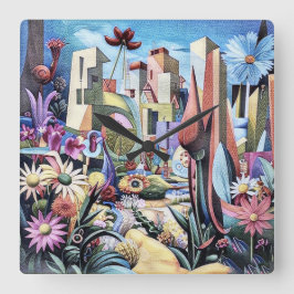 Surreal Garden - Blumenbild 1 Quadratische Wanduhr