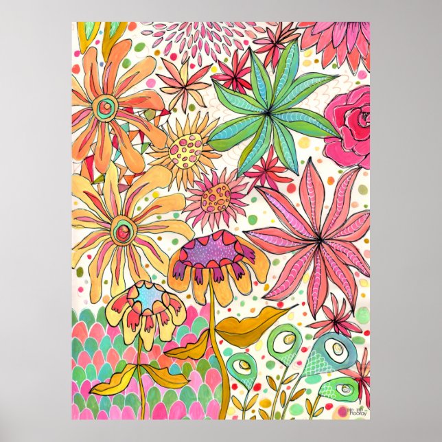 Surreal Garden Floral Gouache Ink Art Artist Druck Poster (Vorne)