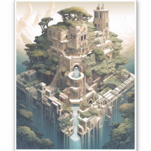 Surreal Geometric City Landscape Fantasy Art Aufkleber