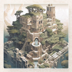 Surreal Geometric City Landscape Fantasy Art Glasuntersetzer