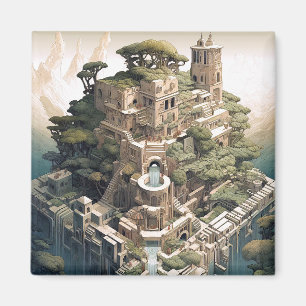 Surreal Geometric City Landscape Fantasy Art Magnet
