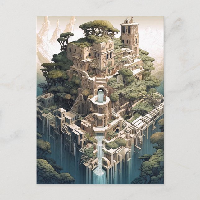 Surreal Geometric City Landscape Fantasy Art Postkarte (Vorderseite)