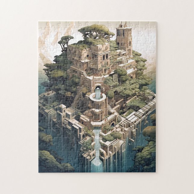 Surreal Geometric City Landscape Fantasy Art Puzzle (Vertikal)