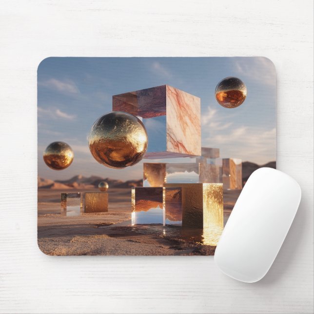 Surreal Geometric Composition With Golden Spheres Mousepad (Mit Mouse)