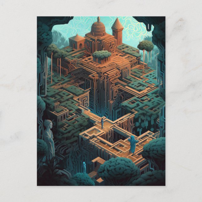 Surreal Geometric Maze City Landschaft Fantasy Art Postkarte (Vorderseite)