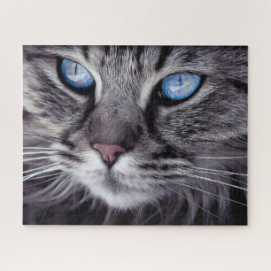 Surreal Gray Cat Blue Eyes Family Fun Hard Puzzle