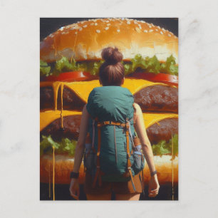 Surreal Hiker Cheeseburger Dreaming Postkarte