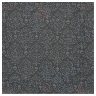 Surreal Horror Skulls, grau auf schwarz  Stoff