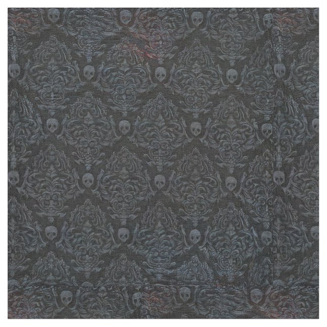 Surreal Horror Skulls, grau auf schwarz  Stoff (Nahaufnahme)