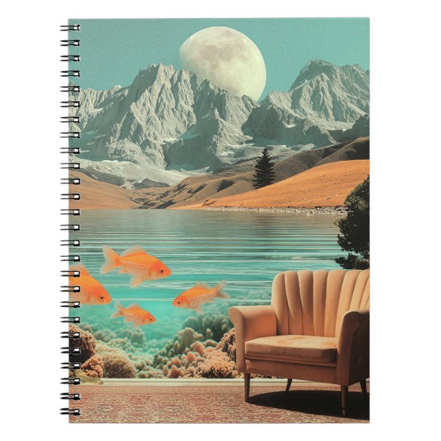 Surreal Interior with Fish and Moonlit Landscape Notizblock (Vorderseite)