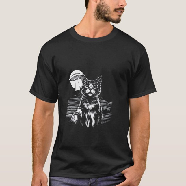 Surreal Katze UFO T-Shirt (Vorderseite)