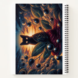 Surreal Kosmische Katze mit leuchtenden Augen und  Notizbuch